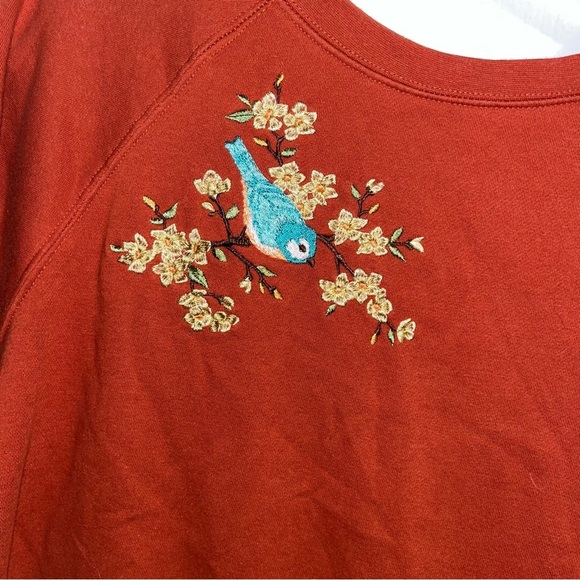 Vintage retro embroidered birds sweatshirt burnt orange blue links XL - Picture 4 of 6